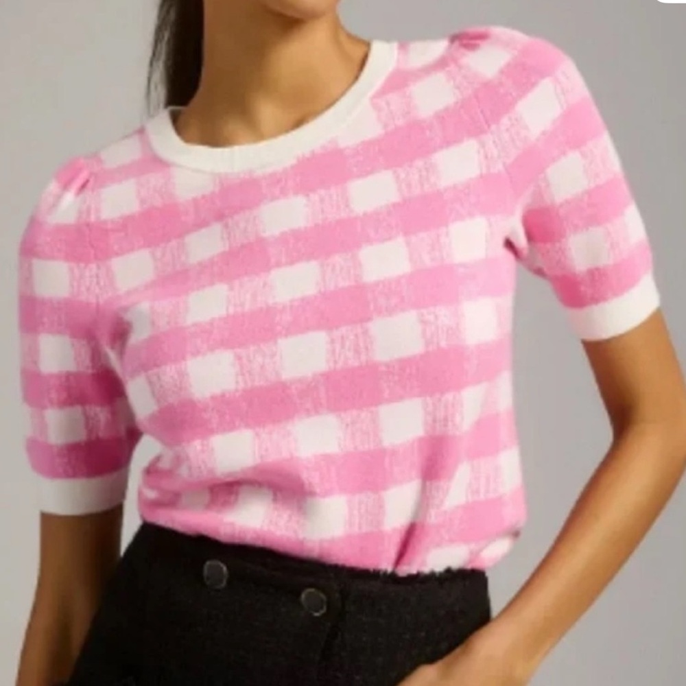Mauve Pink and White Checkered Sweater
